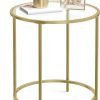 Round Side Table, Glass End Table with Metal Frame, Laurel Green Coffee Table with Modern Style, for Living Room, Balcony, Bedroom, Laurel Green