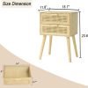 Rattan Nightstand with Storage, Wood Bedside Table with 2 Rattan Drawers, Boho Night Stand Modern End Side Table for Bedroom and Small Space, Natural Walnut