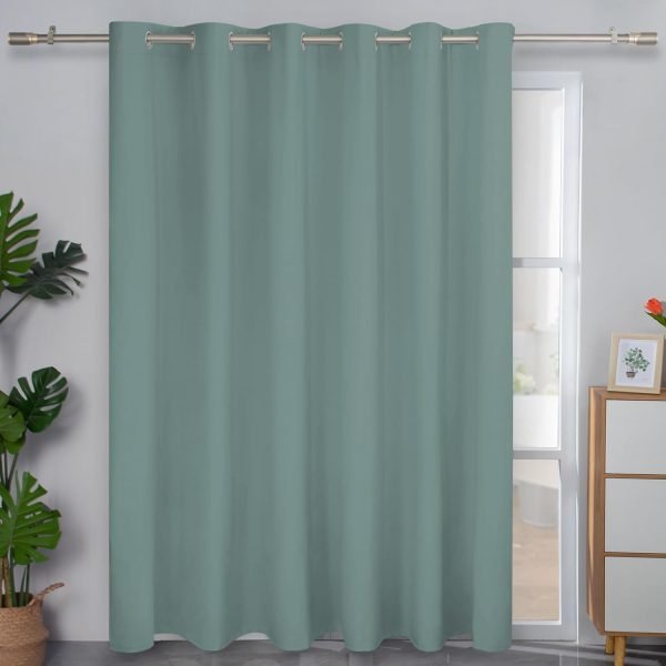 Linen Textured 100% Blackout Curtain 100x96 Inch Extra Wide Patio Sliding Door Curtain Solid Thermal Insulated Room Curtain for Bedroom, Living Room (1 Panel, White)