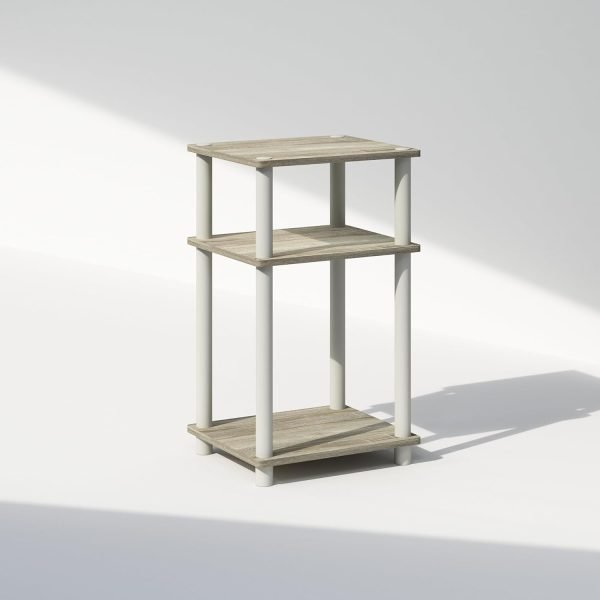 61tro2VXV6L._AC_SL1500 3-Tier Open Storage Nightstand, 1-Pack, Plastic Poles, Sonoma Oak/White