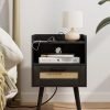 61wz2YyhGVL._AC_SL1500 Nightstand,Boho Bedside Table,Black Night Stand with Rattan Decorated Drawers,Bedside Furniture, Wood End Table for Bedroom,Living Room,Natural