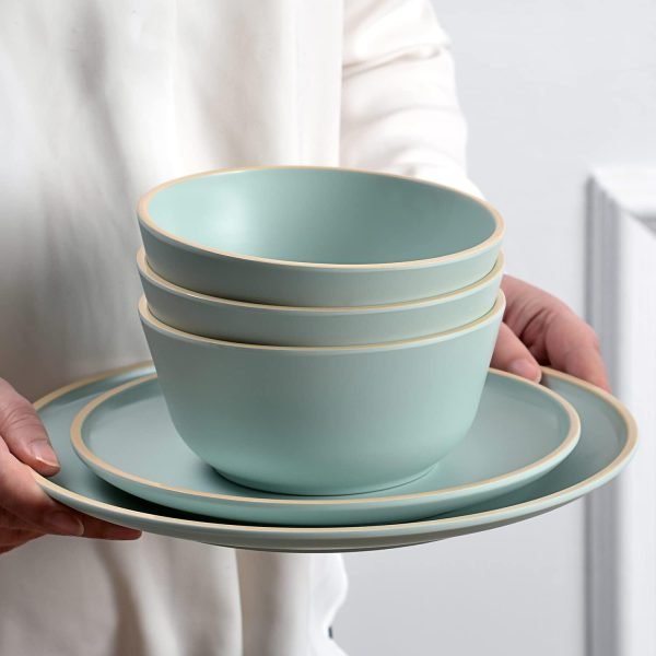 61xGPzcBsQL._AC_SL1500 Melamine Dinnerware Sets, Plates and Bowls Sets 12 Pcs, Melamine Plates, Dish Set for 4, Unbreakable Dinnerware Set for Party, BPA Free, Suitable Indoors and Outdoors (Mint Green)