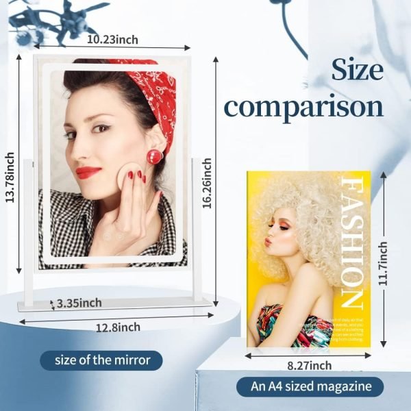 Lighted Makeup Mirror, Hollywood Vanity Mirror with Lights, Touch Control 3 Color Lighting Modes for Bedroom, Detachable 10X Magnification Mirror, 360°Rotation (16 in, White)