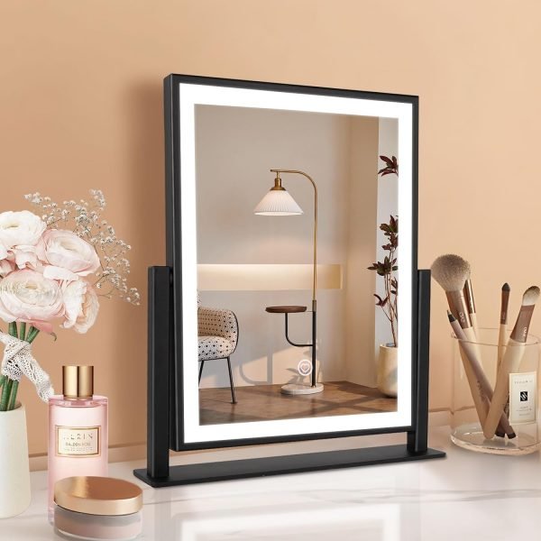 Makeup Mirror with Lights, Fashion Lighted Vanity Mirror with Dimmable Light, Smart Control, Adjustable Warm White/Natural/Daylight, Birthday Wedding Gift, 360°Rotation (Black, 13inch)