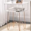 7100bd5c-c8aa-4720-8ee8-357780e820ce.__CR00800600_PT0_SX800_V1___ Modern Industrial Side Table with Storage Shelf, 2-Tier Metal Minimal End Table, Metallic Caged Grid - Accent Furniture for Living Room, Bedroom, Office, Dorm, Concerto Collection, Satin