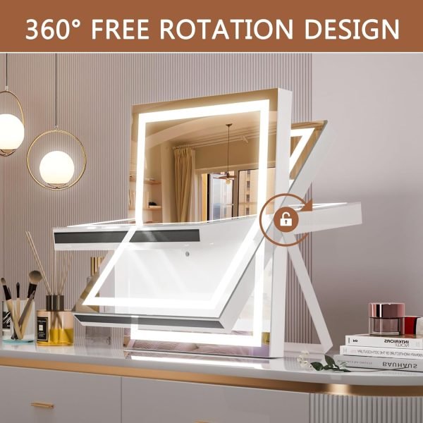 710NPaZwEgL._AC_SL1500 Vanity Mirror with Lights, 10"×12" LED Makeup Mirror, Lighted Makeup Mirror with Lights, Smart Touch Control Dimmable 3 Modes Light 360°Rotation White