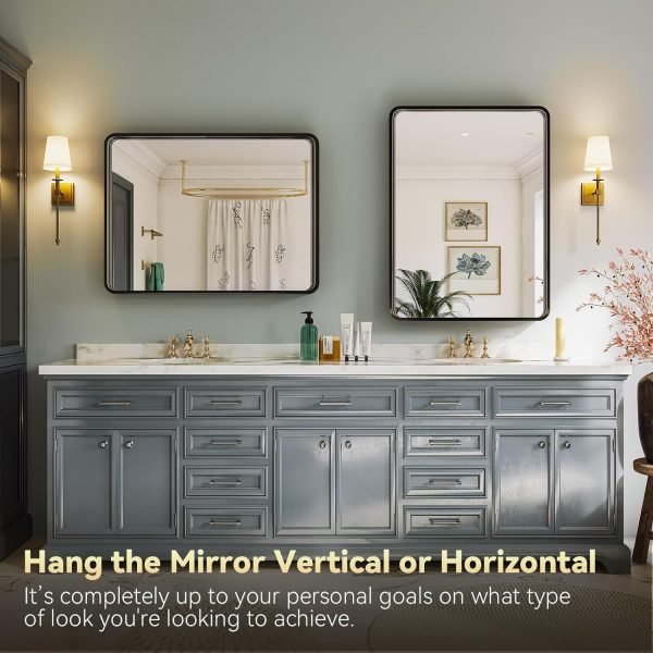 Black Bathroom Mirror for Wall, 24x36 Inch Rectangular Black Metal Framed Mirror, Modern Wall Mounted Vanity Mirror for Bathroom, Vertical or Horizontal