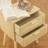Rattan Nightstand with Storage, Wood Bedside Table with 2 Rattan Drawers, Boho Night Stand Modern End Side Table for Bedroom and Small Space, Natural Walnut