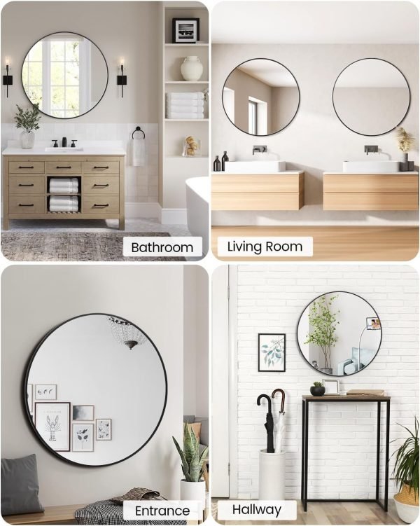 712GDdAD-nL._AC_SL1500 2024 New HD Eco-Friendly Round Mirror, Metal Framed Bathroom Mirror, Modern Cute Circle Mirror, Wall Mirror for Bathroom, Vanity, Living Room, Easy to Install, Matte Black (24 Inch)