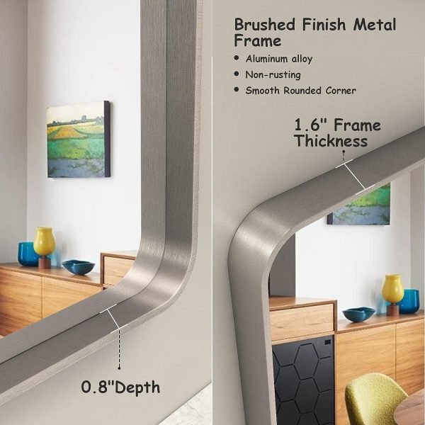 20x30 Silver Bathroom Mirror, Silver Wall Mirror for Vanity, Brushed Metal Framed Rectangle Mirror, Anti-Rust, Brushed Nickel,Shatterproof, Round Corners(Horizontally/Vertically)