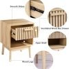 Boho Nightstand, Small Side Table Night Stand with Drawer Open Shelf, Bedside End Table with Wood Strip Decorated Drawer for Bedroom, Living Room, Dorm and Small Spaces (Natural)