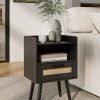 714s9GHzCXL._AC_SL1500 Nightstand,Boho Bedside Table,Black Night Stand with Rattan Decorated Drawers,Bedside Furniture, Wood End Table for Bedroom,Living Room,Natural