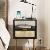 Rattan Nightstand, Drawer Dresser for Bedroom, Small Side Table with Drawer, Bedside Furniture, Night Stand, End Table with Gold Frame for Bedroom, Living Room, White