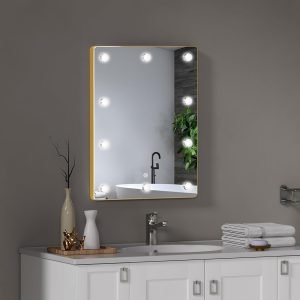 716ZfnwObqL._AC_SL1500 Hollywood Bathroom Mirror 12"*16", Framed Lighted Bathroom Vanity Mirror, Wall Mounted, Dimmable LED Mirror for Bathroom,Gold
