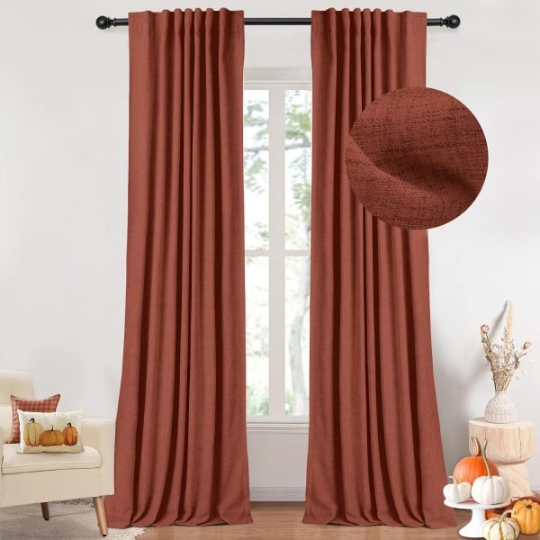 7170EGWOmAL._AC_SL1500 100% Blackout Curtains for Bedroom, Thermal Insulated Linen Blackout Curtains 96 Inch Length 2 Panels Set, Back Tab/Rod Pocket Room Darkening Curtains for Bedroom, Nursery -Oatmeal,W50 X L96