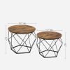 Small Coffee Table Set of 2, Round Coffee Table with Steel Frame, Side End Table for Living Room, Bedroom, Office, Rustic Brown and Black