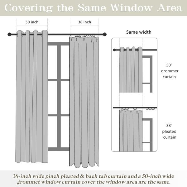 Pleated Linen Curtains 96 Inches Long for Living Room 2 Panel Set, Semi Sheer Pinch Pleat Back Tab Drapes with Hooks Neutral Boho Light Filtering Curtain for Bedroom Window 8 Ft W38xL96