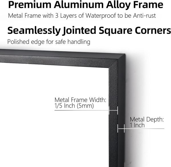 Black Bathroom Vanity Mirror for Wall, 16X24 Inch Aluminum Framed Wall Mirror Rectangle, Modern Square Corner Bathroom Vanity Mirror for Bedroom, Living Room, Hangs Horizontally or Vertically