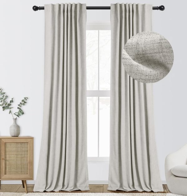 71AYhLOBqoL._AC_SL1500 100% Blackout Curtains for Bedroom, Thermal Insulated Linen Blackout Curtains 96 Inch Length 2 Panels Set, Back Tab/Rod Pocket Room Darkening Curtains for Bedroom, Nursery -Oatmeal,W50 X L96