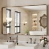 71B2qb7-SlL._AC_SL1500 22x30 Inch Bronze Bathroom Mirror for Vanity, Brushed Bronze Metal Frame Mirror for Wall, Rounded Rectangle Bronze Frame Mirror with Tempered Glass, Anti-Rust (Horizontal/Vertical)