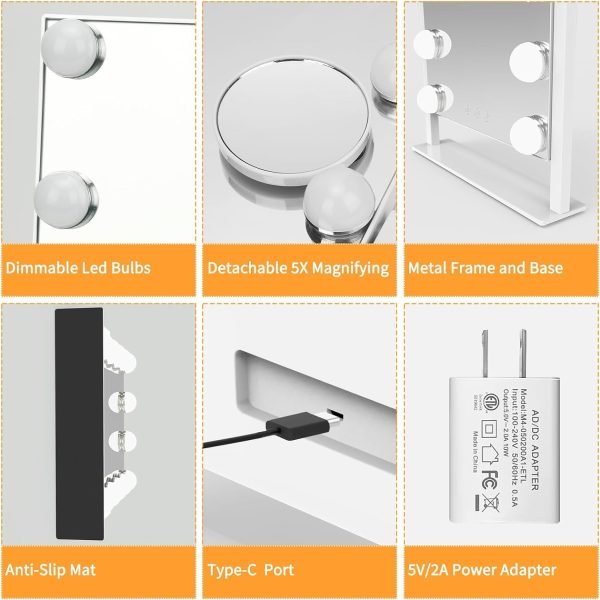 71BSn6MkJBL._AC_SL1500 Vanity Mirror with Lights, Makeup Mirror with Lights Lighted Makeup Mirror with 3 Color Lighting Modes and 12 Dimmable Bulbs, Detachable 5X Magnification, Smart Touch Control, 360°Rotation, White