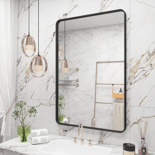 20x30 Silver Bathroom Mirror, Silver Wall Mirror for Vanity, Brushed Metal Framed Rectangle Mirror, Anti-Rust, Brushed Nickel,Shatterproof, Round Corners(Horizontally/Vertically)
