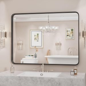 71CmbZTWQPL._AC_SL1500 Black Bathroom Mirror Large Rectangle Vanity Framed Mirror for Wall, 30x40 Inch Modern Metal Wall Mirror Farmhouse, Anti-Rust, Tempered Glass, Hangs Horizontally or Vertically
