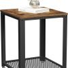 Three-Tier Nightstand with Storage, S-Shaped Steel Frame Coffee Table, Suitable for Living Room and Bedroom, 15.7 x 15.7 x 23.6 inches, Farmhouse Style, Rustic Brown and Black