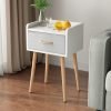 Nightstand, Mid-Century Modern Bedside Table with Solid Wood Legs, Adorable and Practical End Side Table with Open Storage Shelf, Fashion Bedroom Furniture Rustic Brown.