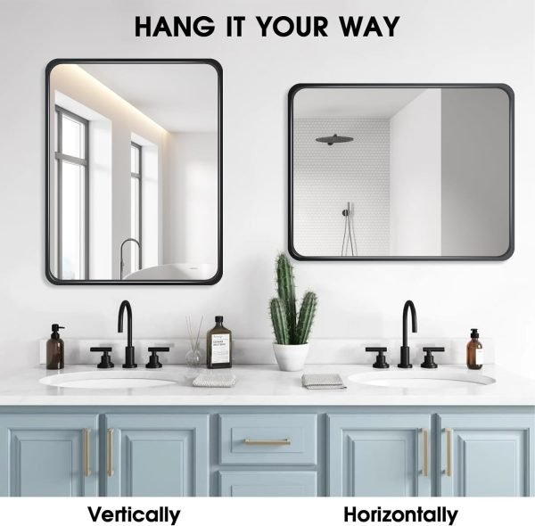 22x30 Inch Black Bathroom Mirror - Metal Frame Rectangle Vanity Mirror for Wall - Ideal for Bathroom, Living Room, Bedroom, and More - Hanging Horizontal or Vertical
