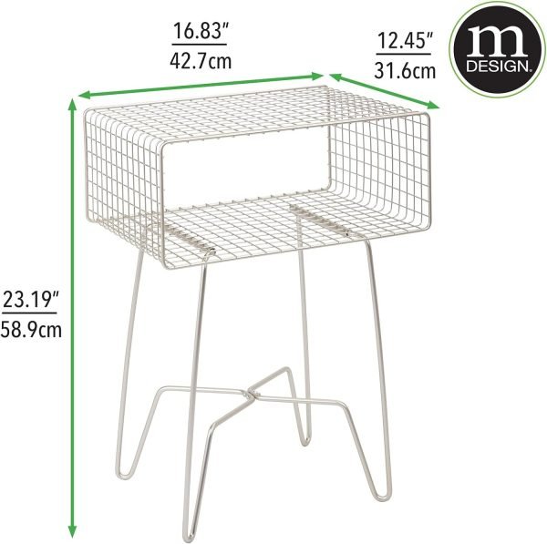 71HyBgTmmcS._AC_SL1500 Modern Industrial Side Table with Storage Shelf, 2-Tier Metal Minimal End Table, Metallic Caged Grid - Accent Furniture for Living Room, Bedroom, Office, Dorm, Concerto Collection, Satin