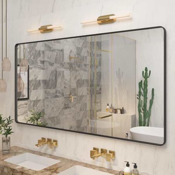 20x30 Silver Bathroom Mirror, Silver Wall Mirror for Vanity, Brushed Metal Framed Rectangle Mirror, Anti-Rust, Brushed Nickel,Shatterproof, Round Corners(Horizontally/Vertically)