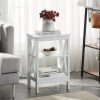 Nightstand Sofa Side Table with 3-Tier Storage Shelf for Living Room, Bedroom, Stable Steel Frame, Easy Assembly, End, White