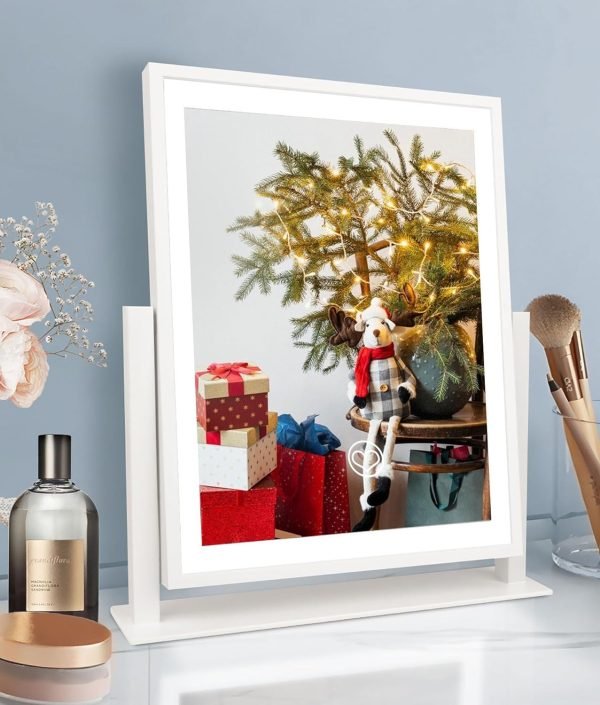 Classic Lighted Vanity Mirror 16in Makeup Mirror with Dimmable White Tabletop Mount Home Mirror with Dimmable LED Lights Thanksgiving Wedding Birthday Gift Touch Control, and 360 Rotation