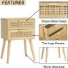 Rattan Nightstand with Storage, Wood Bedside Table with 2 Rattan Drawers, Boho Night Stand Modern End Side Table for Bedroom and Small Space, Natural Walnut