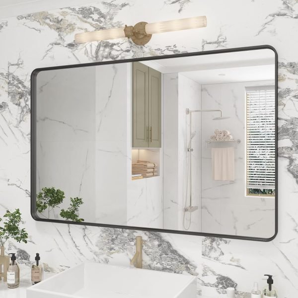 20x30 Silver Bathroom Mirror, Silver Wall Mirror for Vanity, Brushed Metal Framed Rectangle Mirror, Anti-Rust, Brushed Nickel,Shatterproof, Round Corners(Horizontally/Vertically)