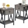 Nightstands, Modern End Side Tables,Night Stand with Drawer &Storage Shelf for Bedroom living Room Office Lounge, Black