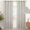 Natural Linen Curtains 63 Inch Length 2 Panels Bronze Grommet Linen Textured Short Window Drapes Light Filtering for Living Room Bedroom, 52 X 63 Inch