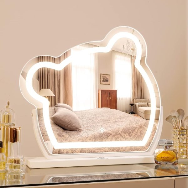 Vanity Mirror with Lights 17.7" X 21.6" Irregular Cute Cloud Lighted Makeup Mirror with Dimmable 3 Light Modes Esthetics Hollywood Mirror for Tabletop Wall-Mounted Bedroom Beauty Salon