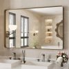 71O9n81nQVL._AC_SL1500 22x30 Inch Bronze Bathroom Mirror for Vanity, Brushed Bronze Metal Frame Mirror for Wall, Rounded Rectangle Bronze Frame Mirror with Tempered Glass, Anti-Rust (Horizontal/Vertical)