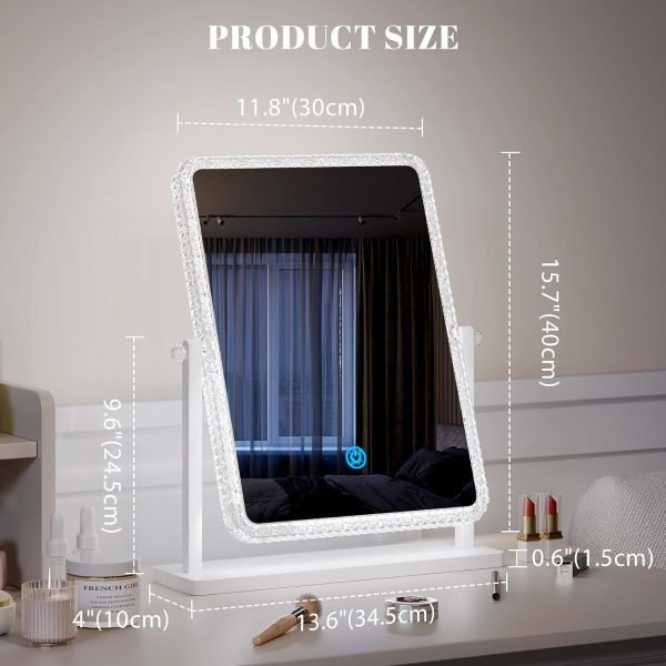 71OBrYKcqML._AC_SL1500 Vanity Makeup Mirror with Lights, Lighted Make Up Mirror for Desk/Table, Rectangle Light Up Mirror with 3 Color Lighting Modes & Adjustable Brightness 13.6" x 16" (White)