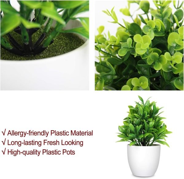 71OdkBAg1lL._AC_SL1500 rtificial Potted Plants Mini Fake Plants in Pots, 4 Pack Medium Eucalyptus Potted Faux Decorative Grass Plant with White Plastic Pot for Home Decor, Indoor, Office, Desk, Table Decoration