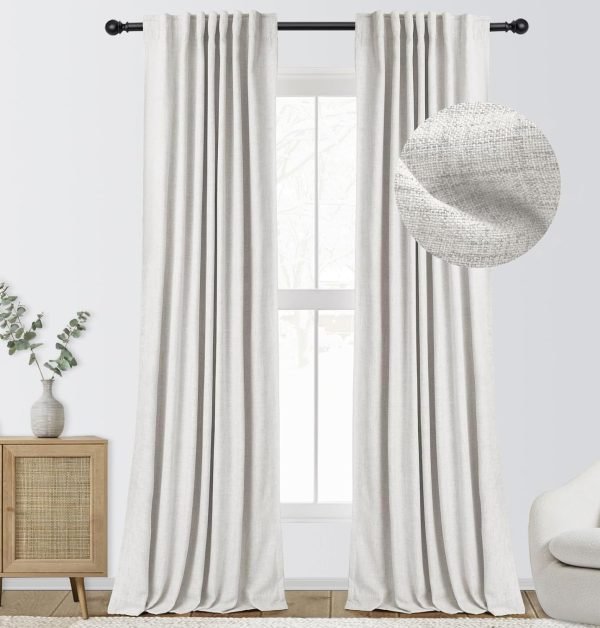 71Q1rM_PpNL._AC_SL1500 100% Blackout Curtains for Bedroom, Thermal Insulated Linen Blackout Curtains 96 Inch Length 2 Panels Set, Back Tab/Rod Pocket Room Darkening Curtains for Bedroom, Nursery -Oatmeal,W50 X L96