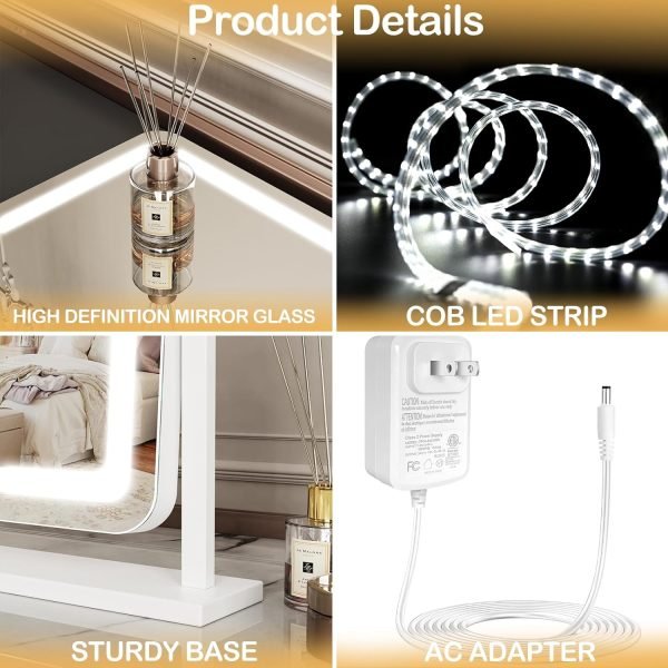 Makeup Vanity Mirror with Lights 15.2" Large LED Lighted Mirror, Hollywood Make Up Mirror with Lighting for Bedroom Tabletop, Smart Touch, Detachable 10X Magnification 360° Rotation, (White)