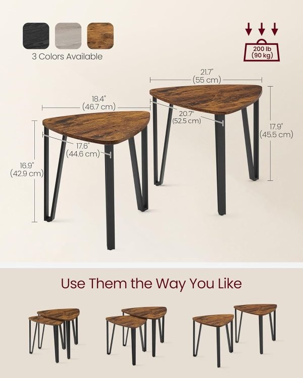 Nesting Coffee Tables, End Tables Set of 2 for Living Room Bedroom, Industrial Small Stacking Side Tables with Metal Frame for Couch, Rustic Brown and Black ULET013B01