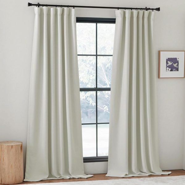 Faux Linen Curtains 90 inches Long for Doorway, Pinch Pleated Thick Room Darkening Window Treatments Noise Reducing Privacy for Living Room/Bedroom, Natural, W34 x L90, 2 Panels
