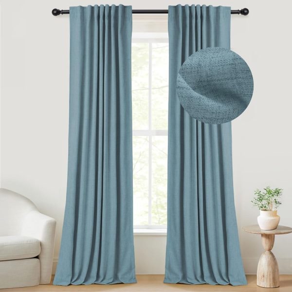 71SIBxo4WtL._AC_SL1500 100% Blackout Curtains for Bedroom, Thermal Insulated Linen Blackout Curtains 96 Inch Length 2 Panels Set, Back Tab/Rod Pocket Room Darkening Curtains for Bedroom, Nursery -Oatmeal,W50 X L96