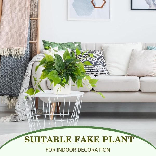 Faux Plants Indoor with Ceramic Pots, Artificial Small Fake Plants with Pothos for Home Decor Fake Potted Plant for Living Room Shelf Home Office Decor（White Ceramic Pot）