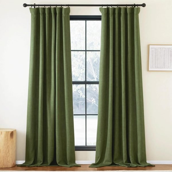 Faux Linen Curtains 90 inches Long for Doorway, Pinch Pleated Thick Room Darkening Window Treatments Noise Reducing Privacy for Living Room/Bedroom, Natural, W34 x L90, 2 Panels