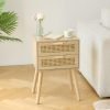 Rattan Nightstand with Storage, Wood Bedside Table with 2 Rattan Drawers, Boho Night Stand Modern End Side Table for Bedroom and Small Space, Natural Walnut